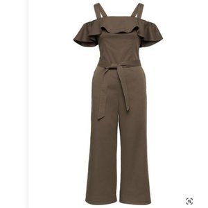 Banana Republic Womens Off-The-Shoulder Cropped Wide-Leg Jumpsuit Dark Olive 6